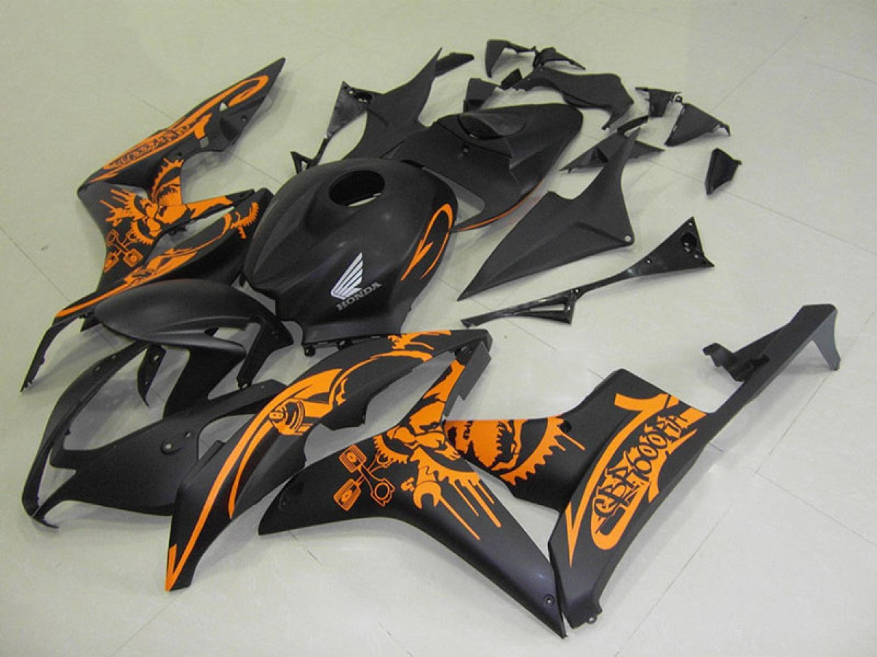2007-2008 Matte Black Orange Sticker Honda CBR600RR Motorcycle Fairings