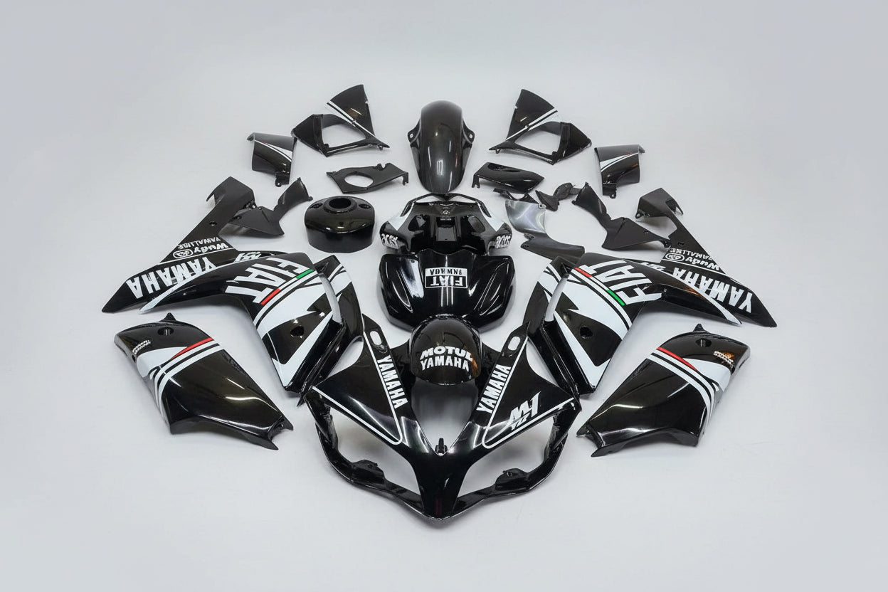 Motorcycle bodywork pieces with Yamaha branding on a white background