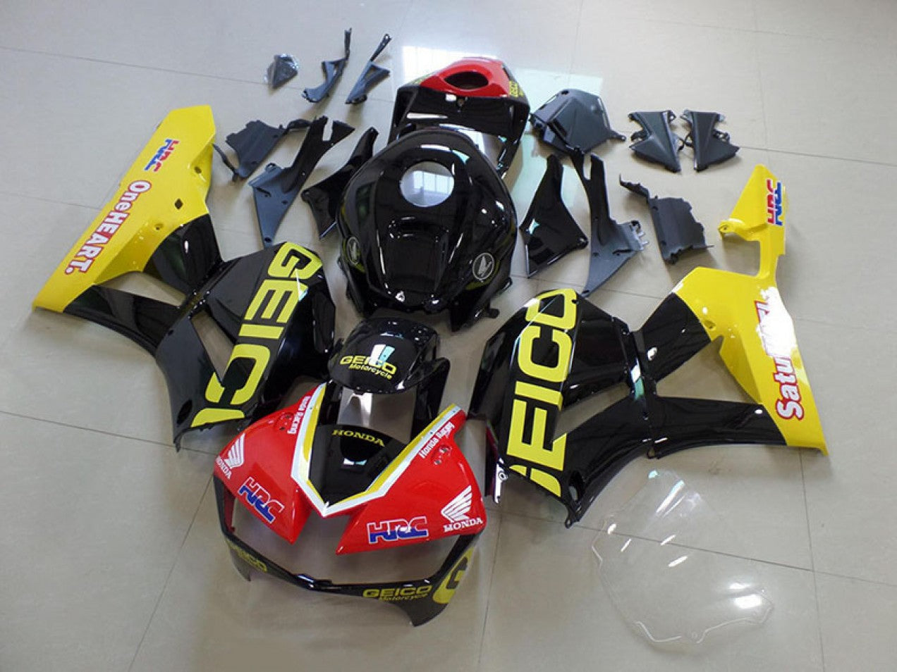 2013-2023 Yellow Black Geico Honda CBR600RR Motorcycle Fairings
