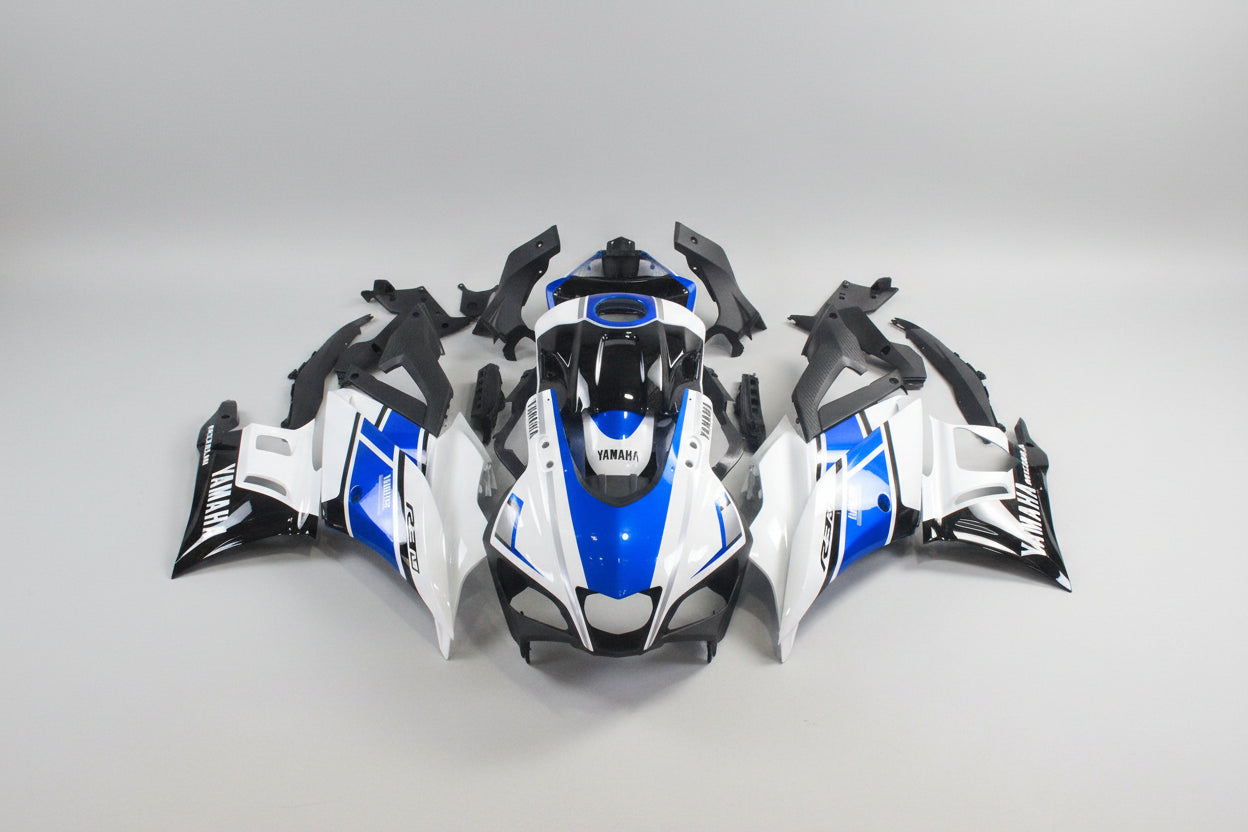Yamaha motorcycle bodywork pieces on a white background