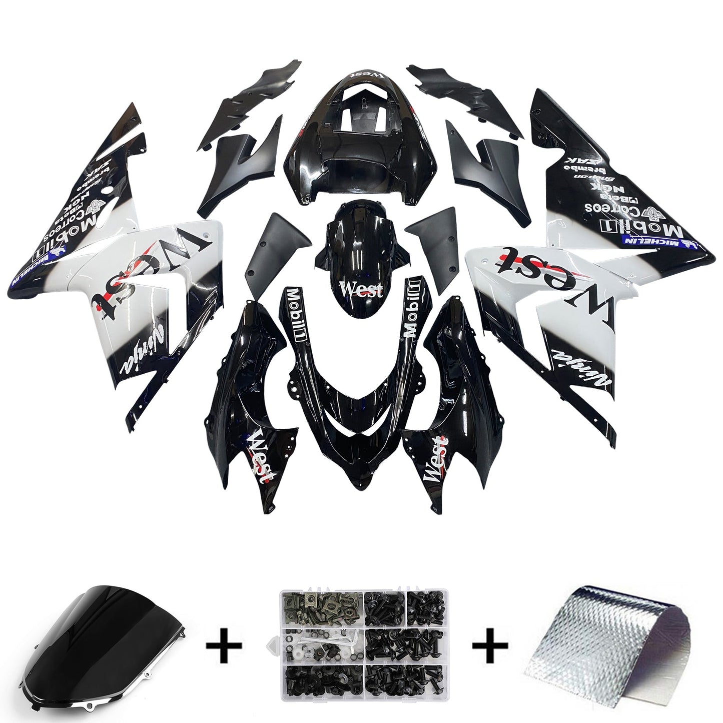 2004-2005 Fairings Kawasaki ZX 10R Black White West Ninja