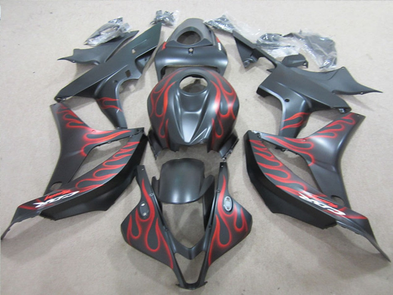 2007-2008 Black with Red Flame Honda CBR600RR Motorcycle Fairings