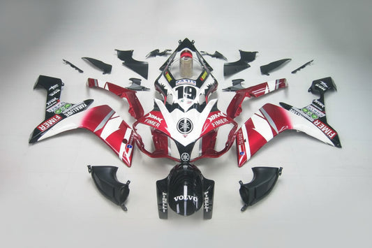 Motorcycle bodywork with branding on a gray background