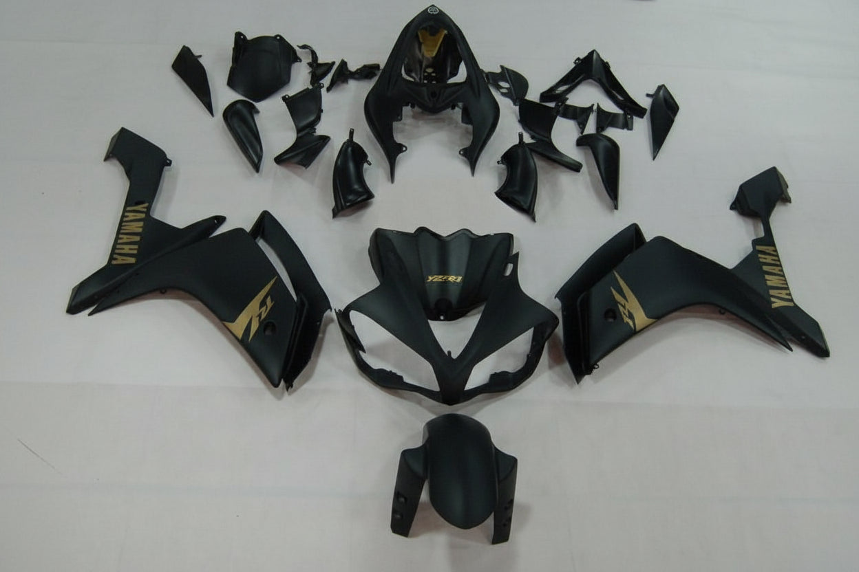 Black motorcycle body parts with Yamaha logo on a white background
