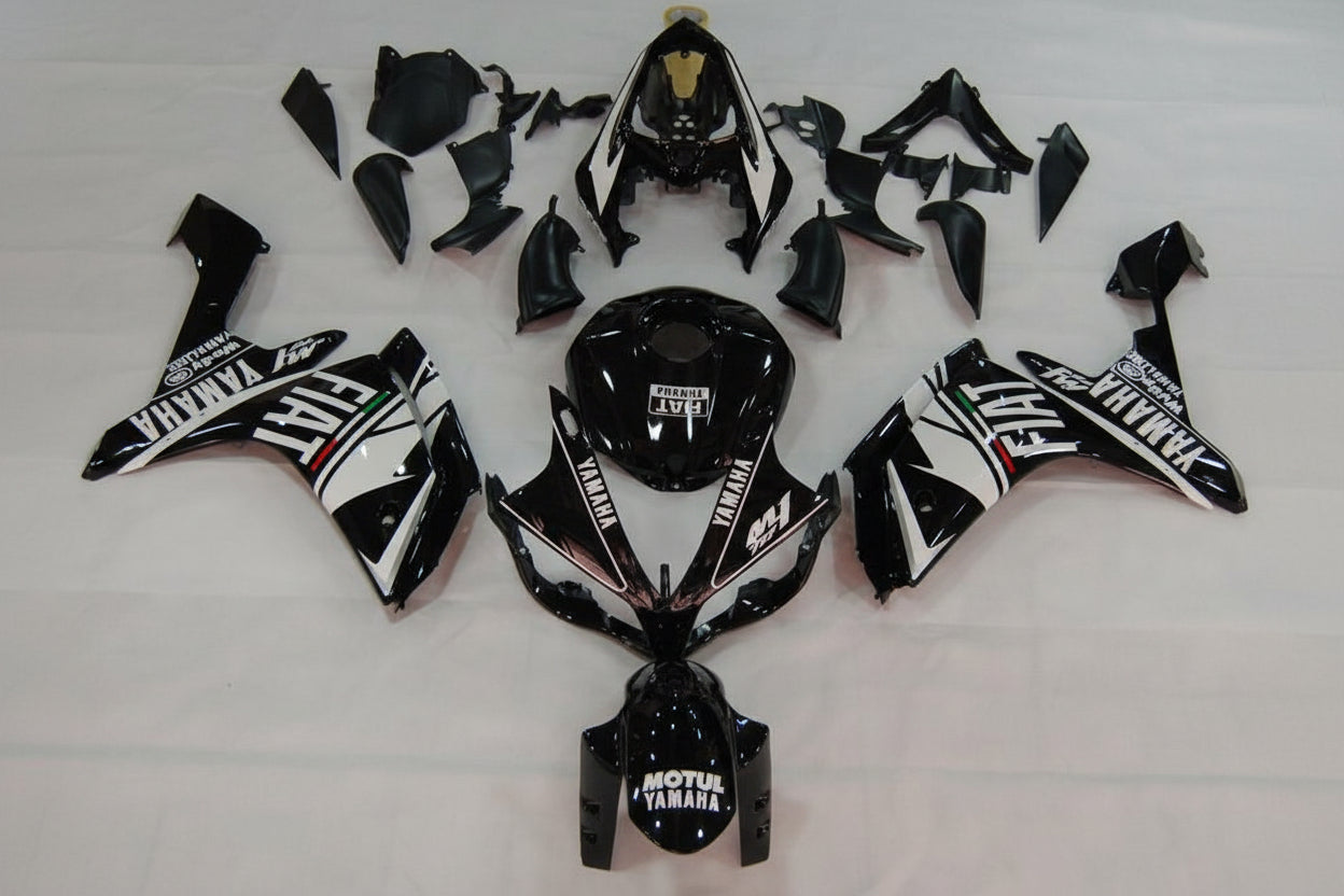 Motorcycle body parts with visible branding on a white background