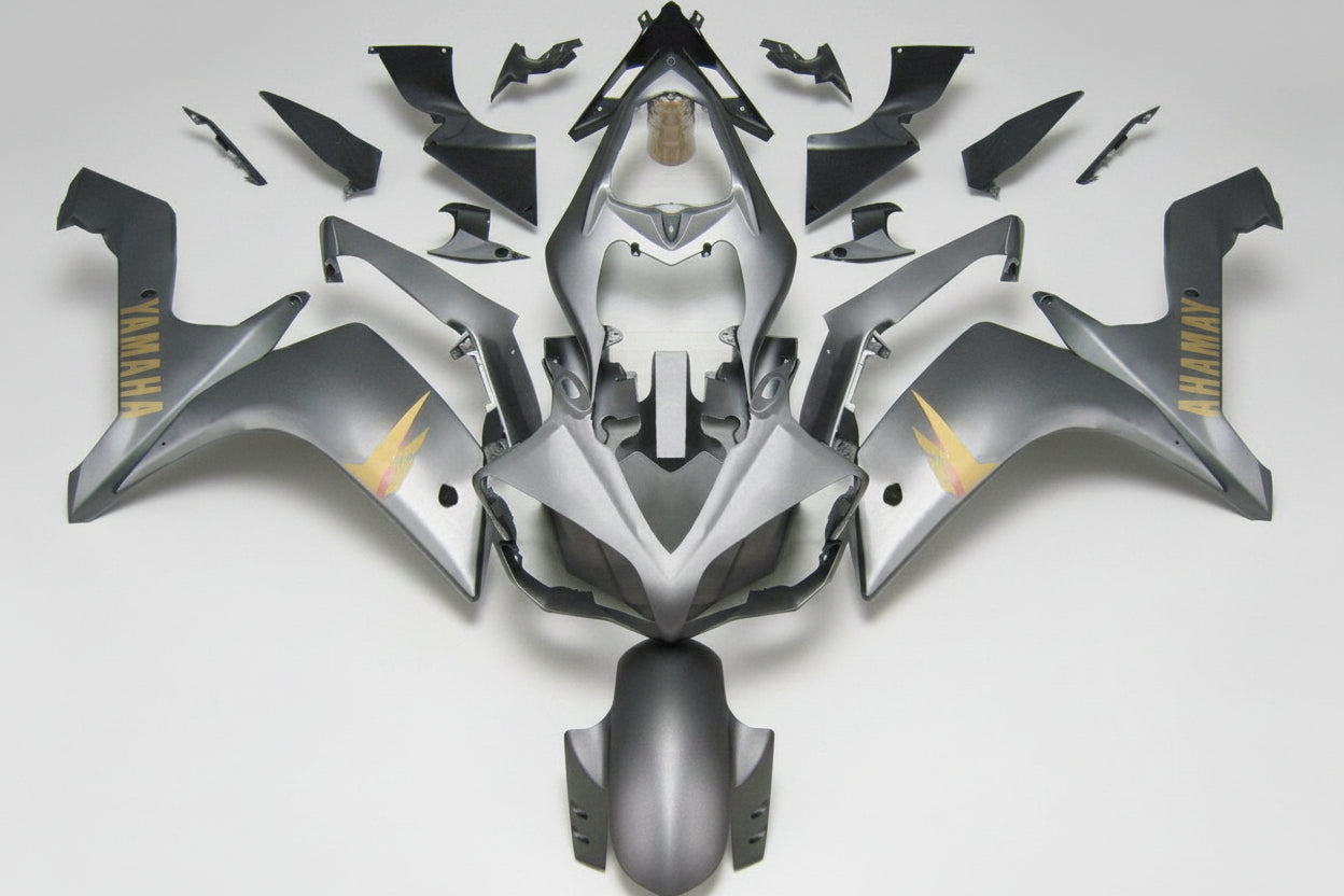 Motorcycle bodywork panels on a white background
