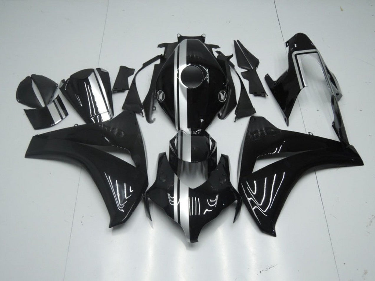 2008-2011 Glossy Black with Silver Stripe Honda CBR1000RR Motorcycle Fairings