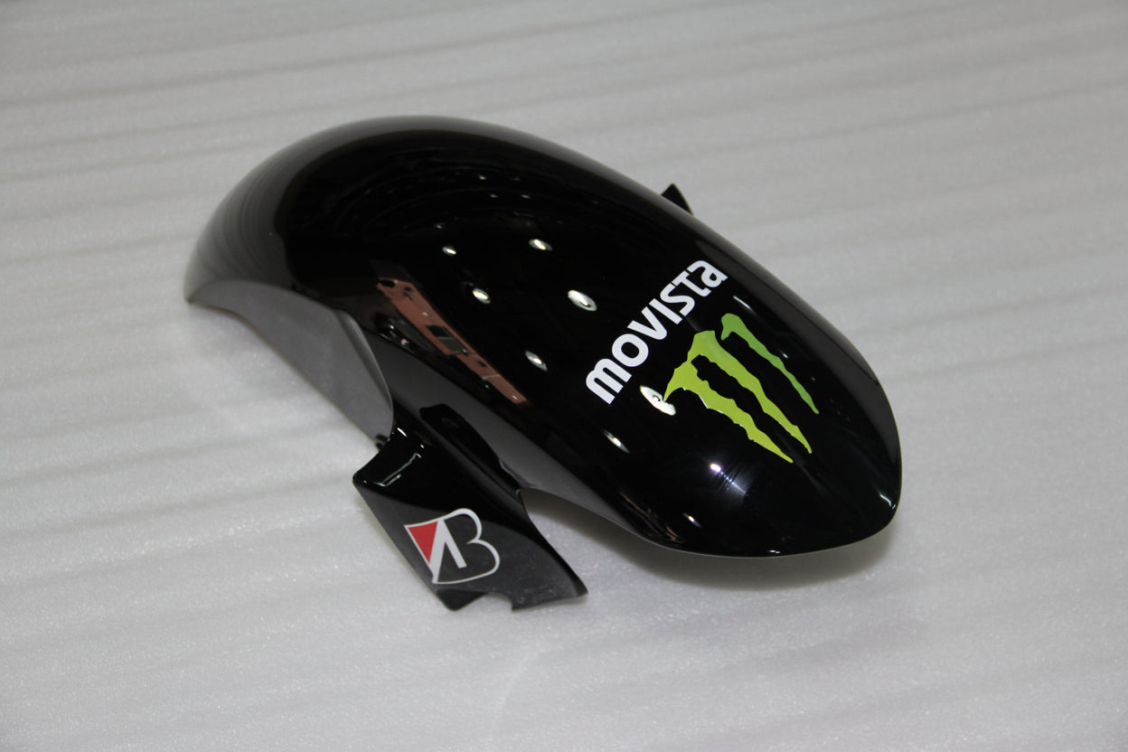 Black motorcycle fender with Movistar and Bridgestone logos on a white background