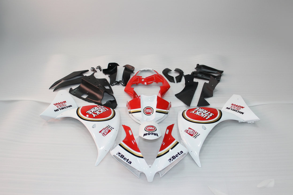 Motorcycle fairings with branding on a white background