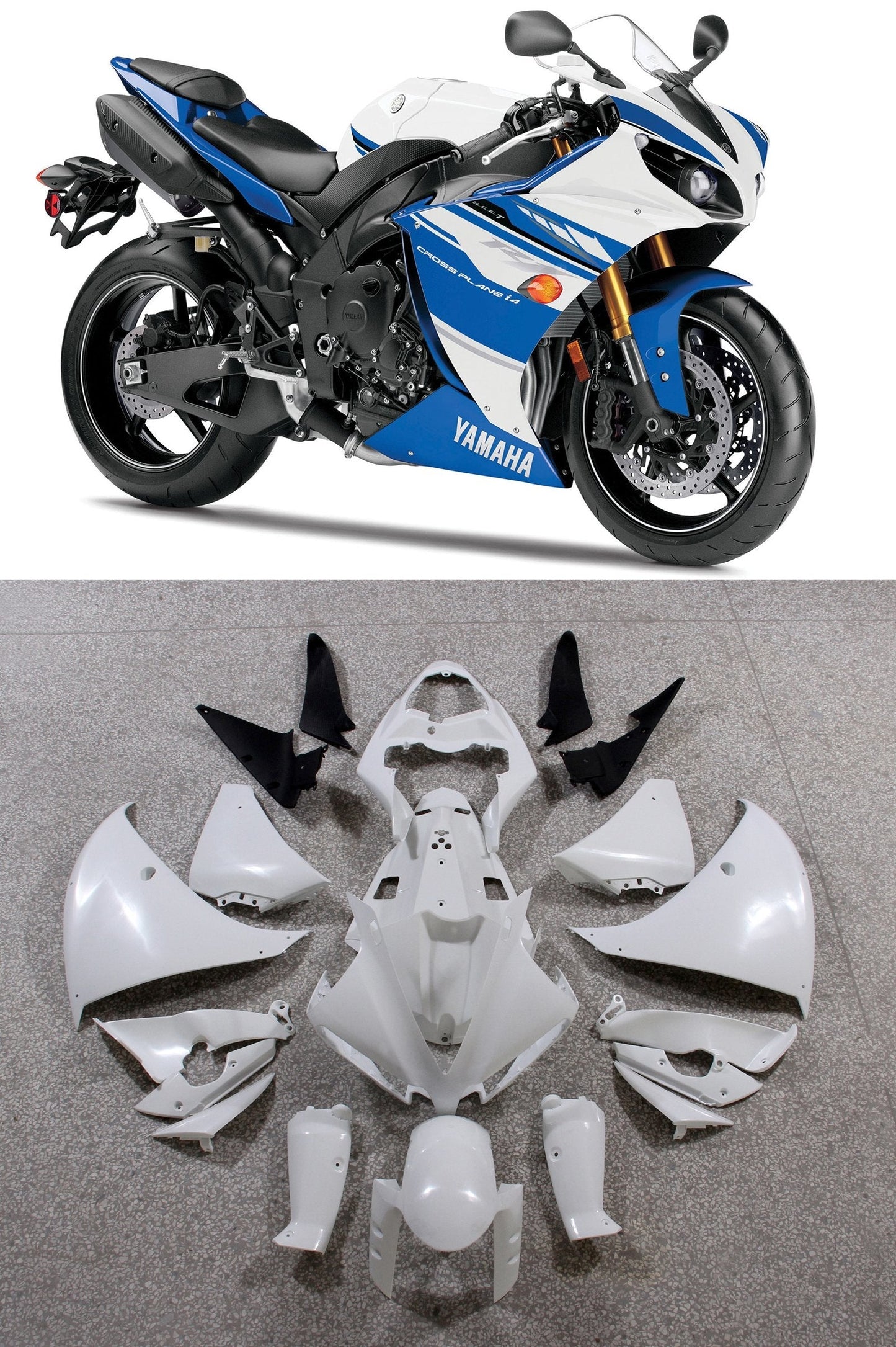 Yamaha motorcycle with bodywork pieces on a gray background