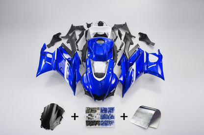 Blue motorcycle bodykit with accessories on a white background