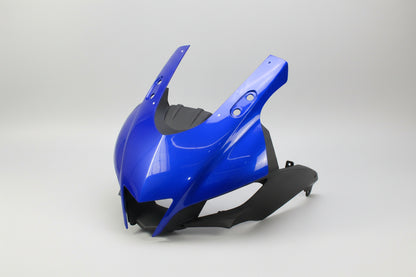 Blue motorcycle windshield on a white background