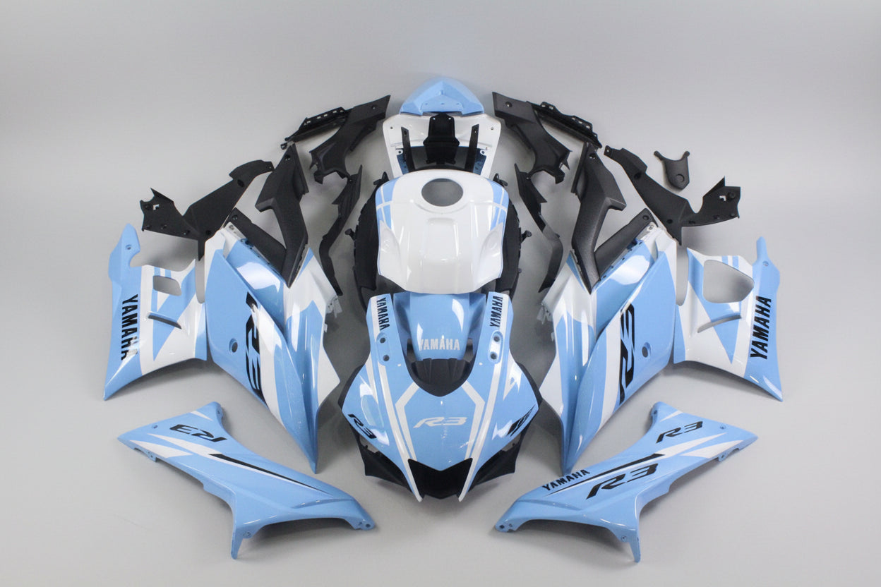 Motorcycle bodywork panels with Yamaha logo on a white background