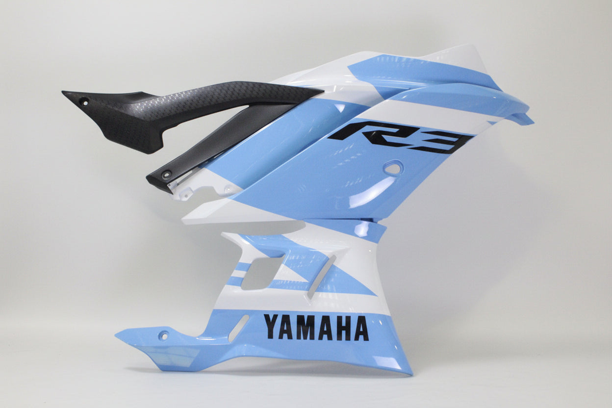 Motorcycle bodywork panels with 'Yamaha' branding on a white background