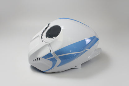 White and blue motorcycle fairing on a white background