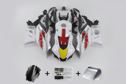 Motorcycle fairing kit with additional parts on a white background