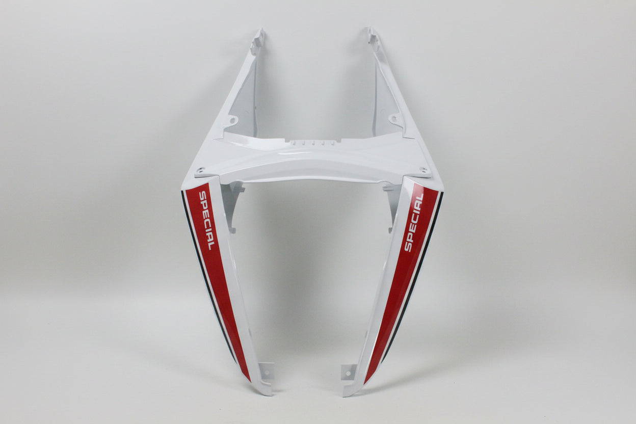 White and red motorcycle frame with 'Special' branding on a white background