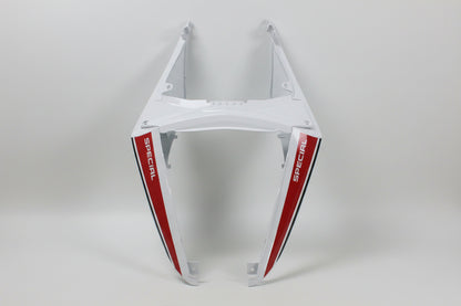 White and red motorcycle frame with 'Special' branding on a white background
