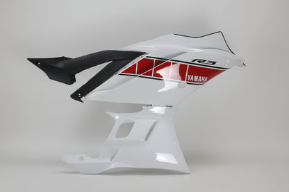 Motorcycle fairing with Yamaha logo on a white background