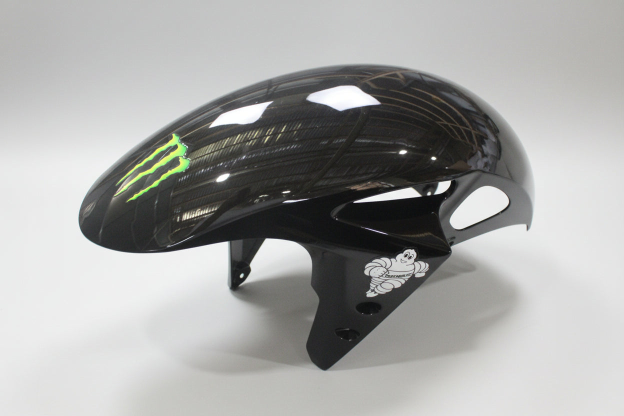 Black motorcycle fender with Monster Energy logo on a white background