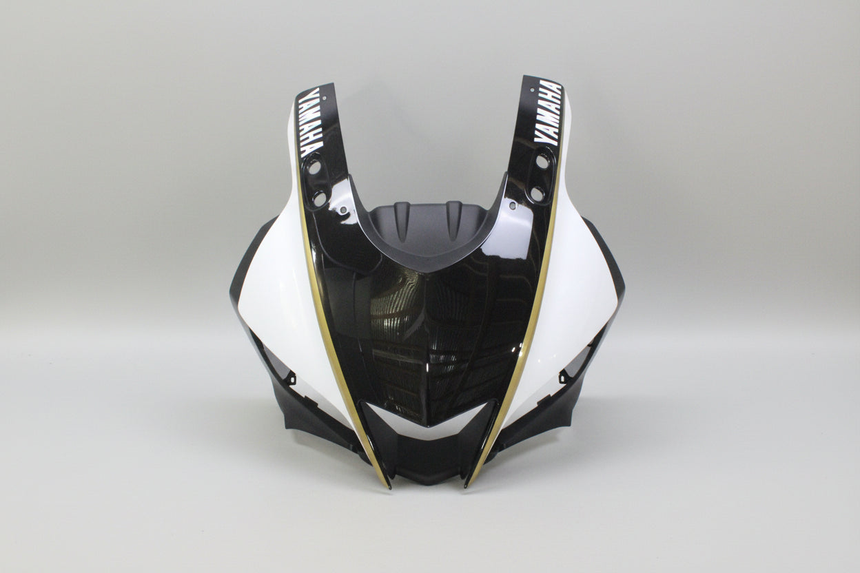 Black and white Yamaha motorcycle fairing on a white background