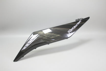 Black motorcycle fairing with 'Ride Your Heart' text on a white background