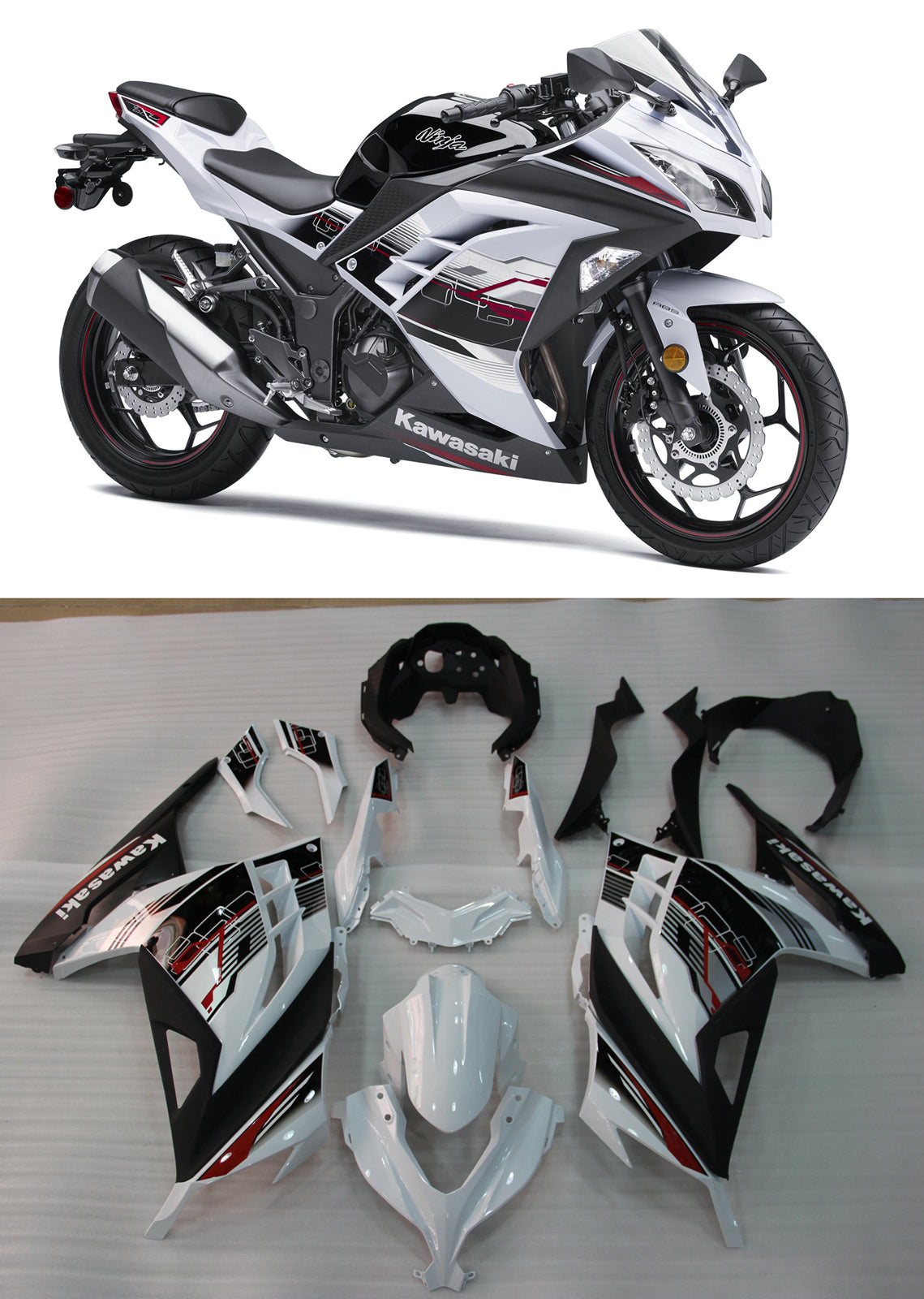2013-2024 Fairings Plastics Kawasaki Ninja 300R EX300R White Art Ninja  Generic