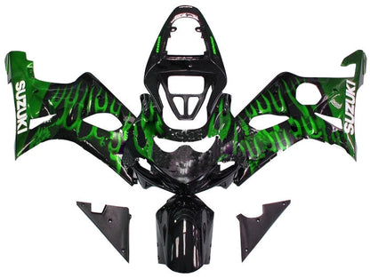 2000-2002 Fairings Suzuki GSXR 1000 Black & Green Flame  Generic