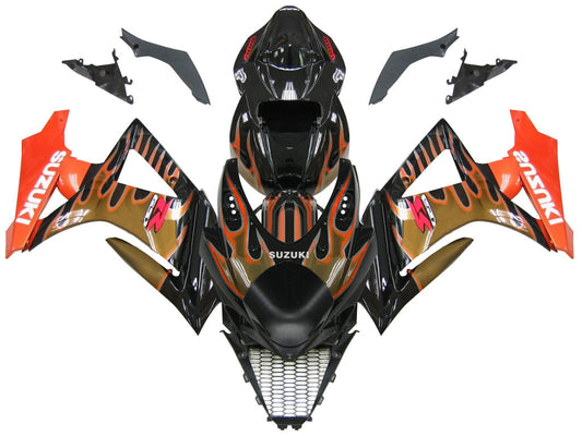 2007-2008 Fairings Suzuki GSXR 1000 Black & Orange Gold Flame  Generic