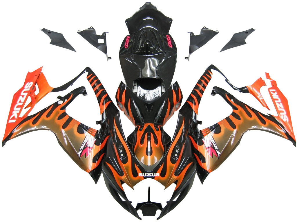 2006-2007 Fairings Suzuki GSXR 600 750 Black & Orange Gold Flame Generic