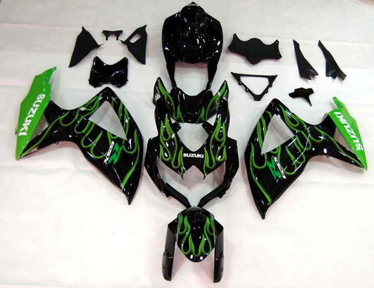 2008-2010 Fairings Suzuki GSXR 600 750 Black & Green Flame GSXR Generic