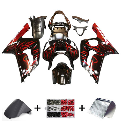 2003-2004 Fairings Kawasaki ZX6R 636 Black & Red Flame ZX6R  Generic