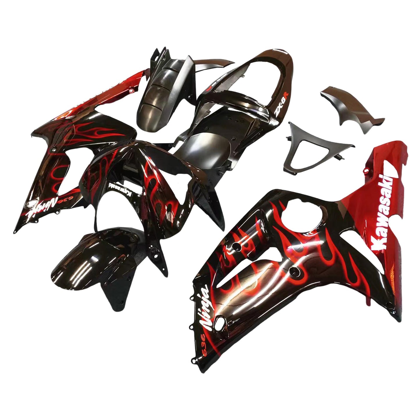 2003-2004 Fairings Kawasaki ZX6R 636 Black & Red Flame ZX6R  Generic