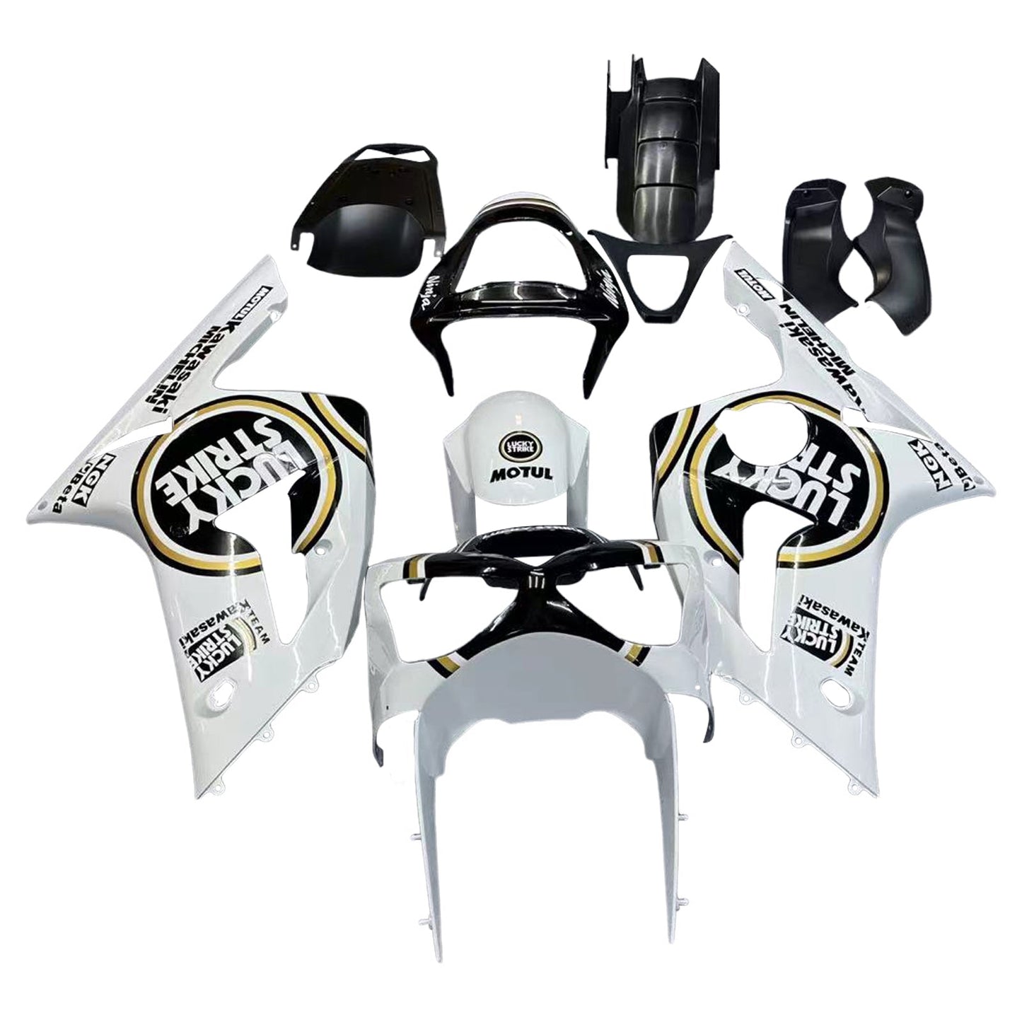 2003-2004 Fairings Kawasaki ZX6R 636 White Black Lucky Strike  Generic