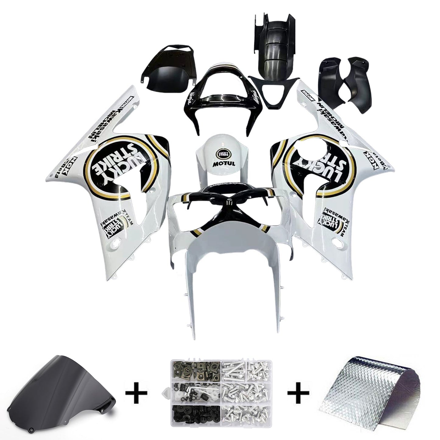 2003-2004 Fairings Kawasaki ZX6R 636 White Black Lucky Strike  Generic