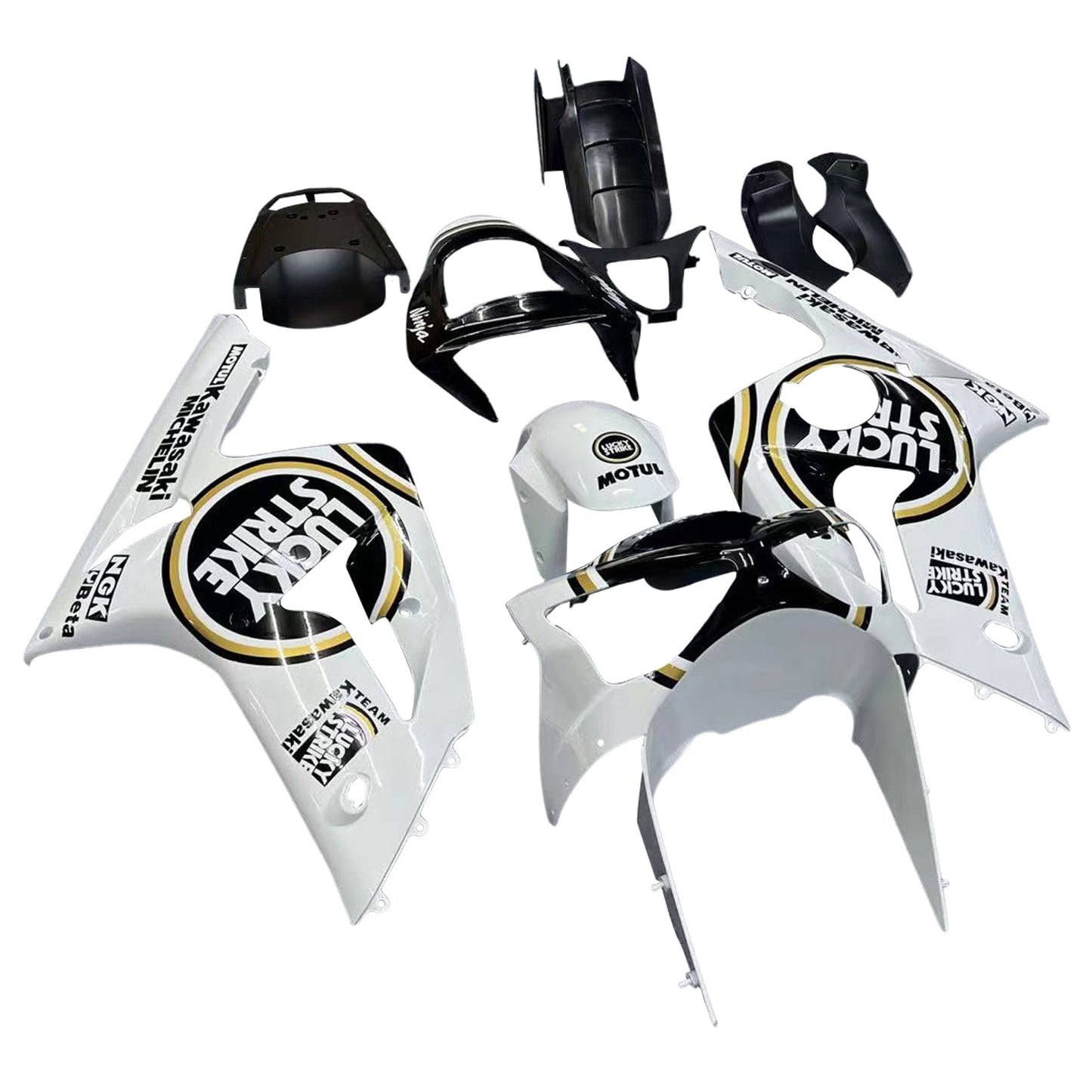 2003-2004 Fairings Kawasaki ZX6R 636 White Black Lucky Strike  Generic