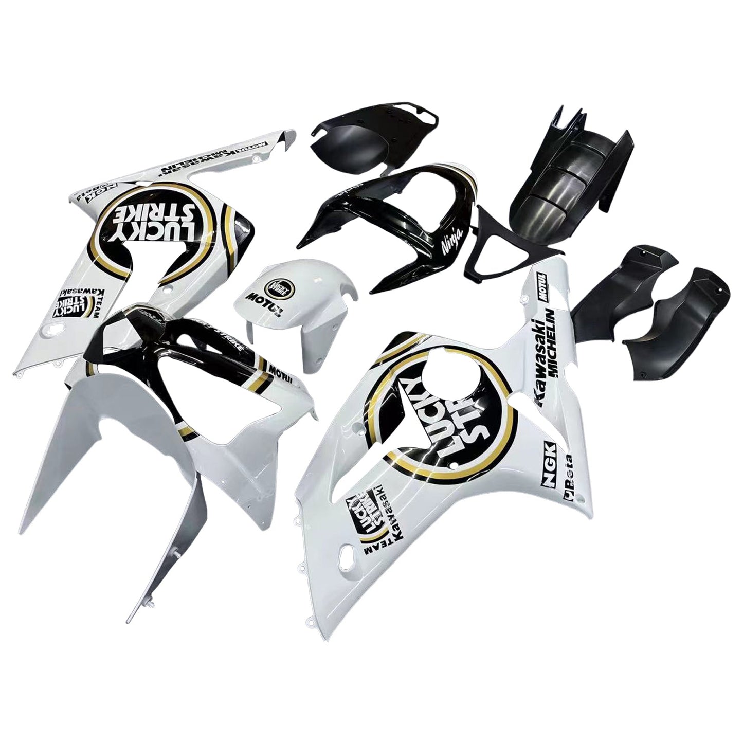 2003-2004 Fairings Kawasaki ZX6R 636 White Black Lucky Strike  Generic