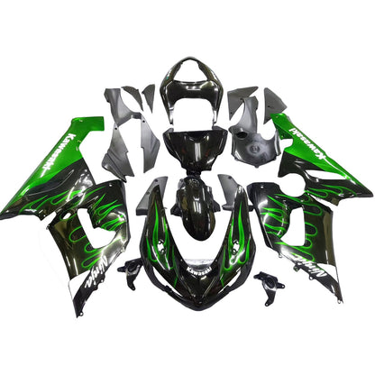 2005-2006 Fairings Kawasaki ZX6R 636 Black & Green Flame Ninja  Generic