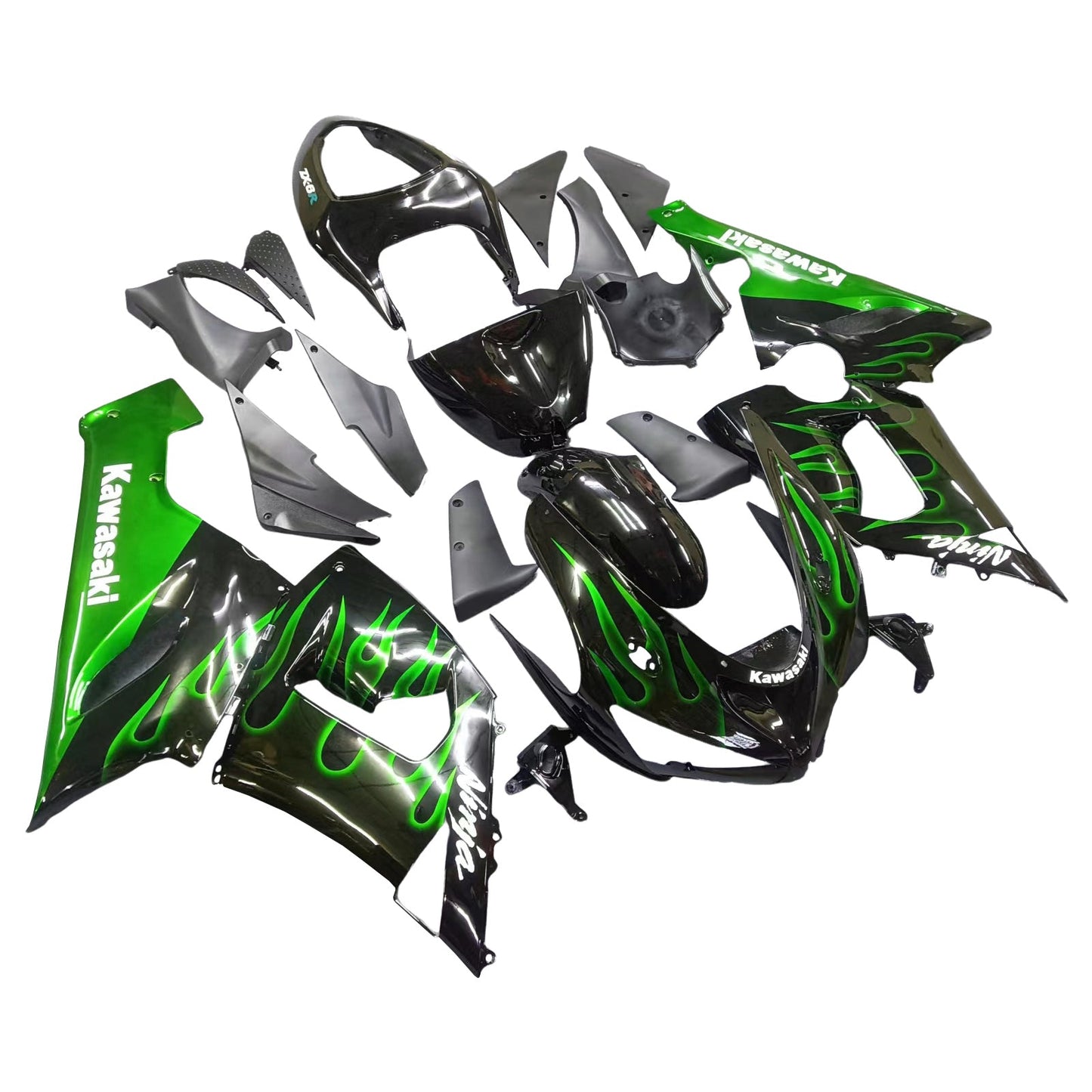 2005-2006 Fairings Kawasaki ZX6R 636 Black & Green Flame Ninja  Generic