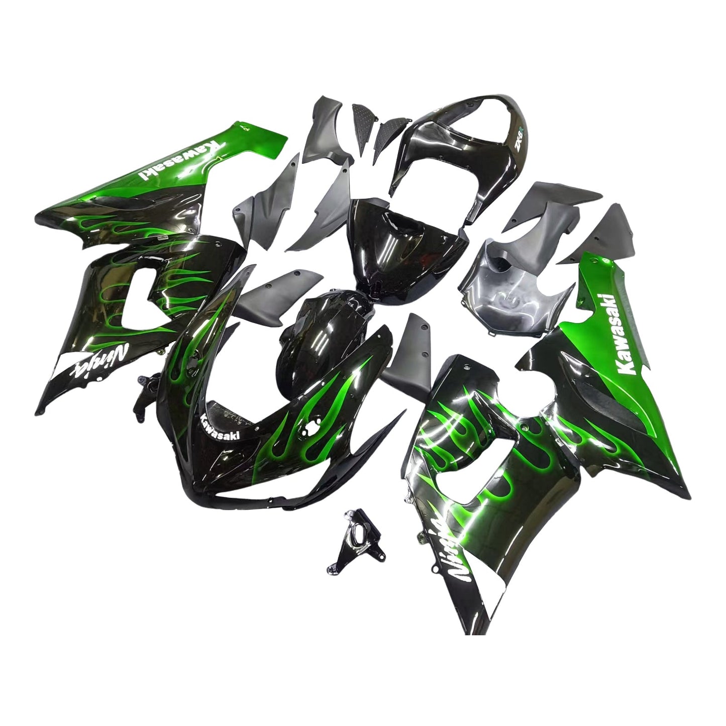 2005-2006 Fairings Kawasaki ZX6R 636 Black & Green Flame Ninja  Generic
