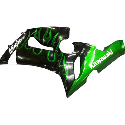 2005-2006 Fairings Kawasaki ZX6R 636 Black & Green Flame Ninja  Generic