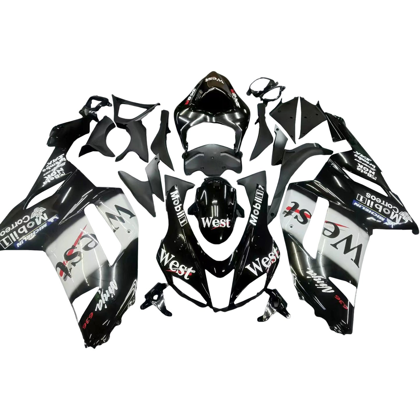 2007-2008 Fairings Kawasaki ZX6R ZX636 Black White West Ninja  Generic
