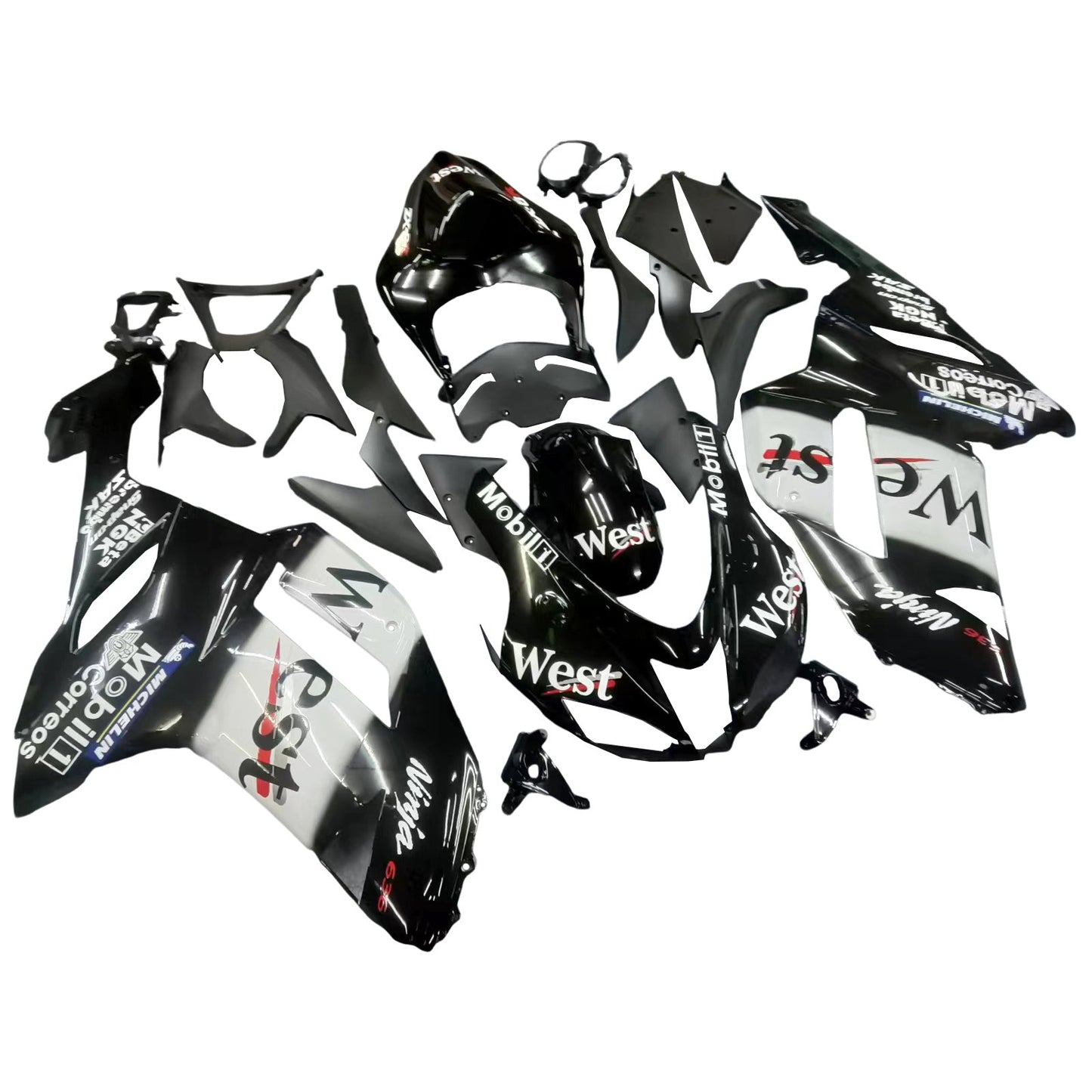 2007-2008 Fairings Kawasaki ZX6R ZX636 Black White West Ninja  Generic