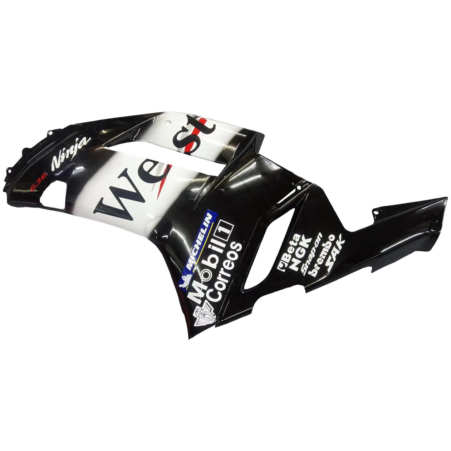 2007-2008 Fairings Kawasaki ZX6R ZX636 Black White West Ninja  Generic