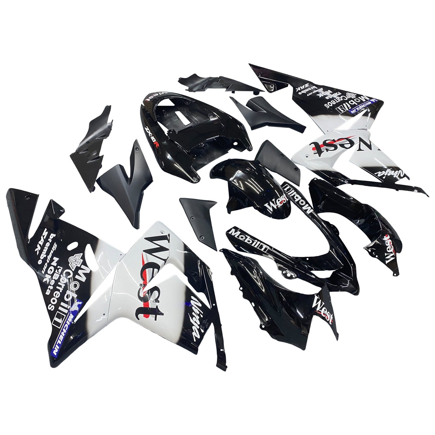 2004-2005 Fairings Kawasaki ZX 10R Black White West Ninja