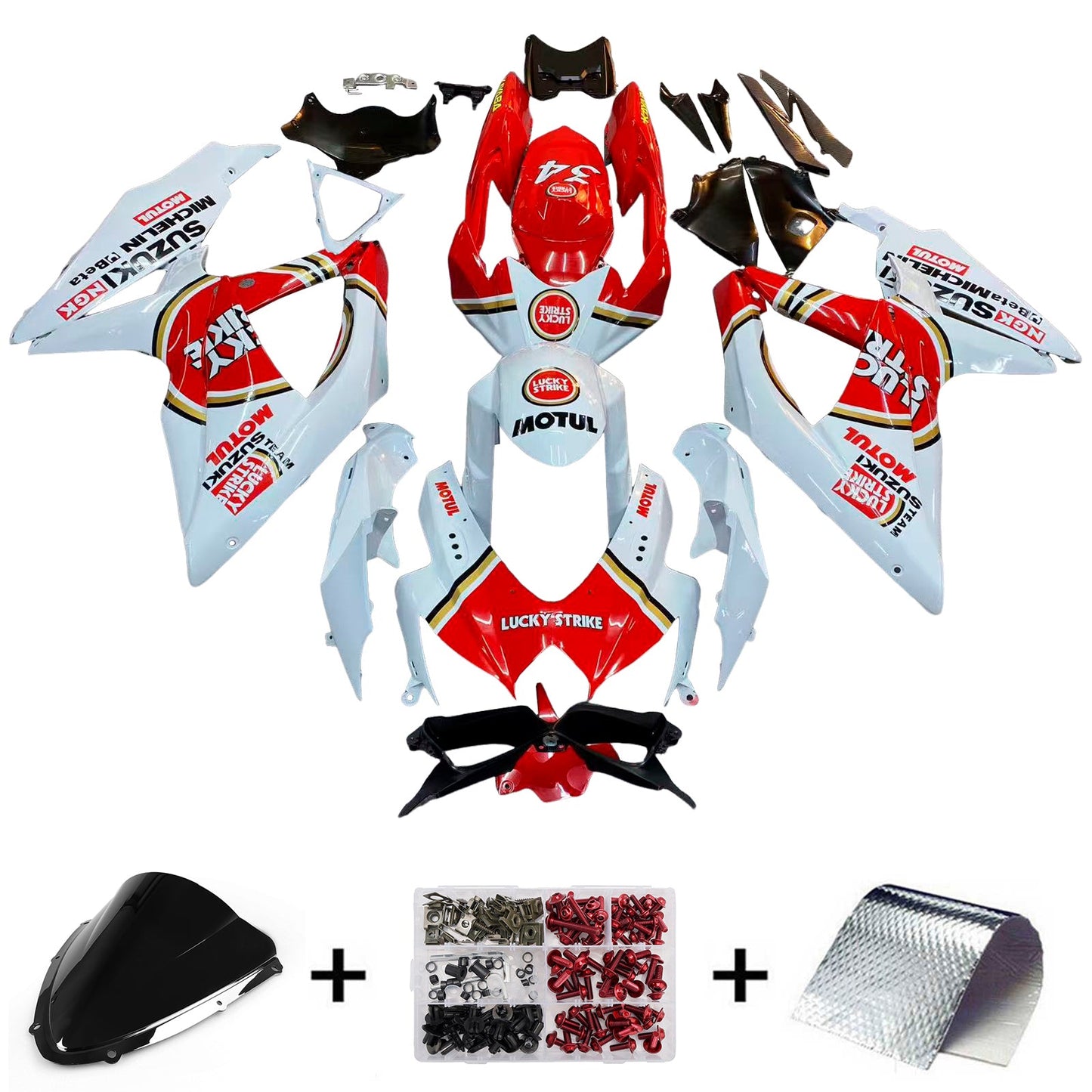 2008-2010 Fairings Suzuki GSXR 600 750 White Red Lucky Strike Generic