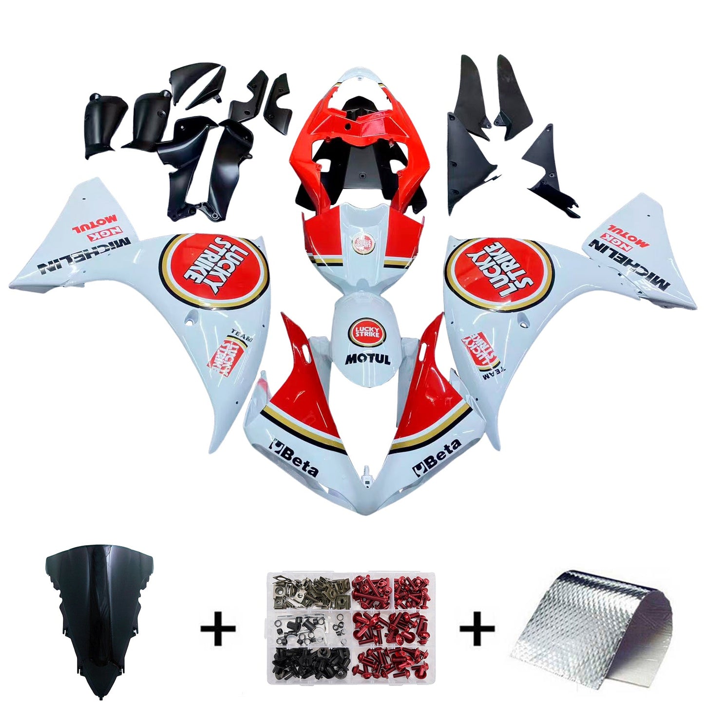 2009-2011 Fairings Yamaha YZF-R1 White Red Lucky Strike R1  Generic