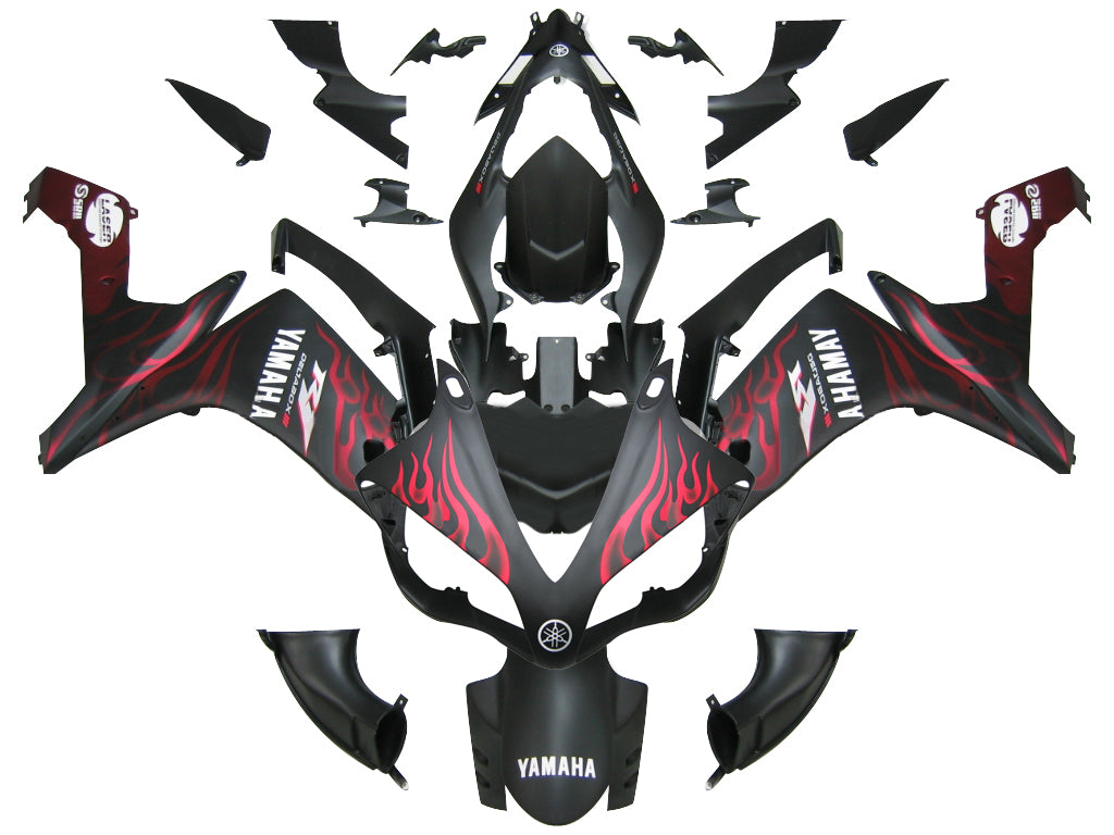 2007-2008 Fairings Yamaha YZF-R1 Black Matte & Red Flame R1  Generic