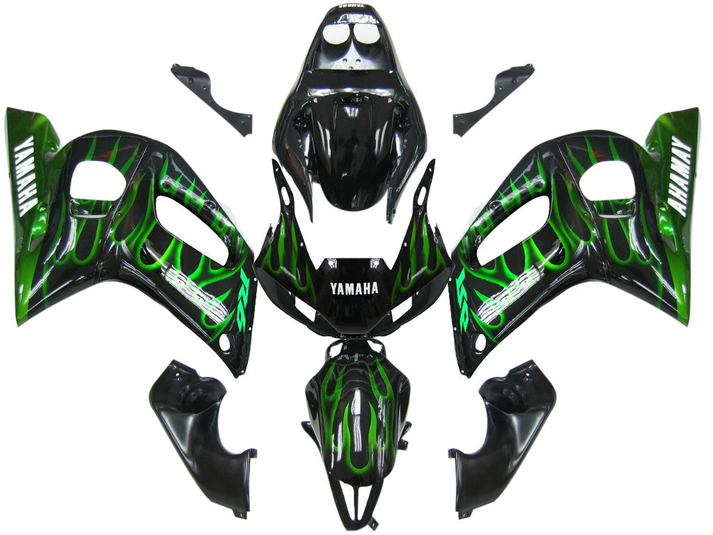 1998-2002 Fairings Yamaha YZF-R6 Black & Green Flame R6 Racing Generic