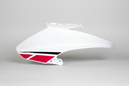 White car bumper with red and black accents on a white background